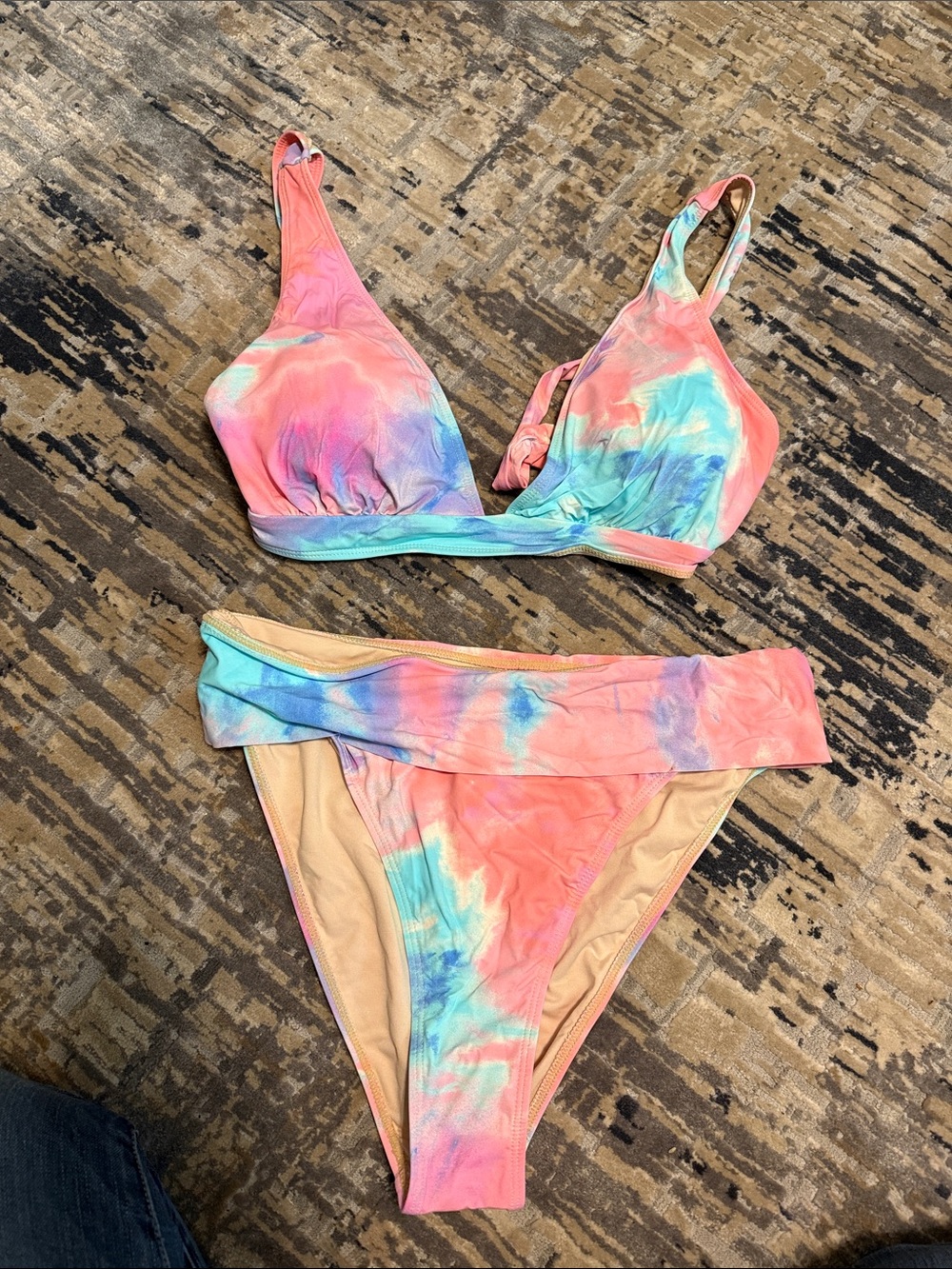 Blushing Brunette Pink Coral Blue Tie-Dye Bikini Bottoms